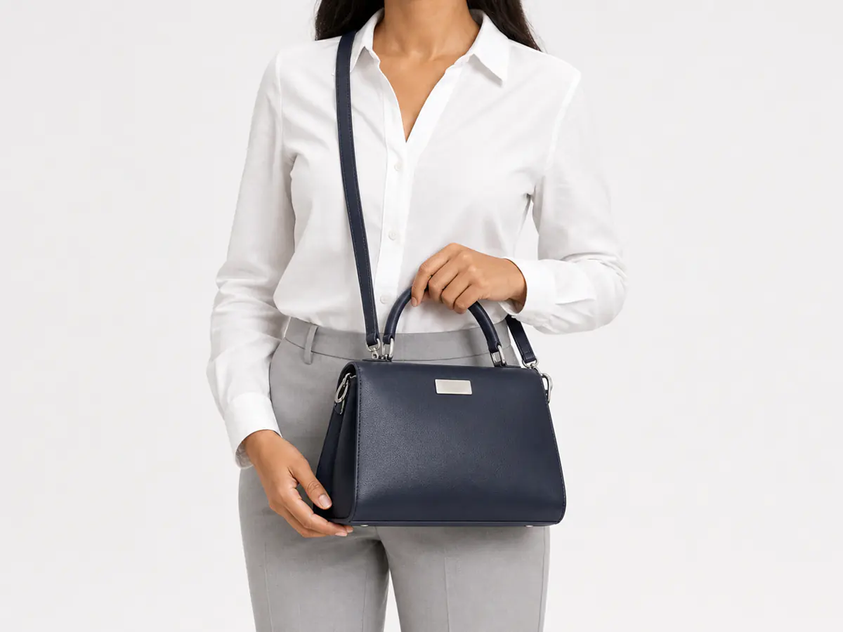 A place in everyday life: navy handbag carried study