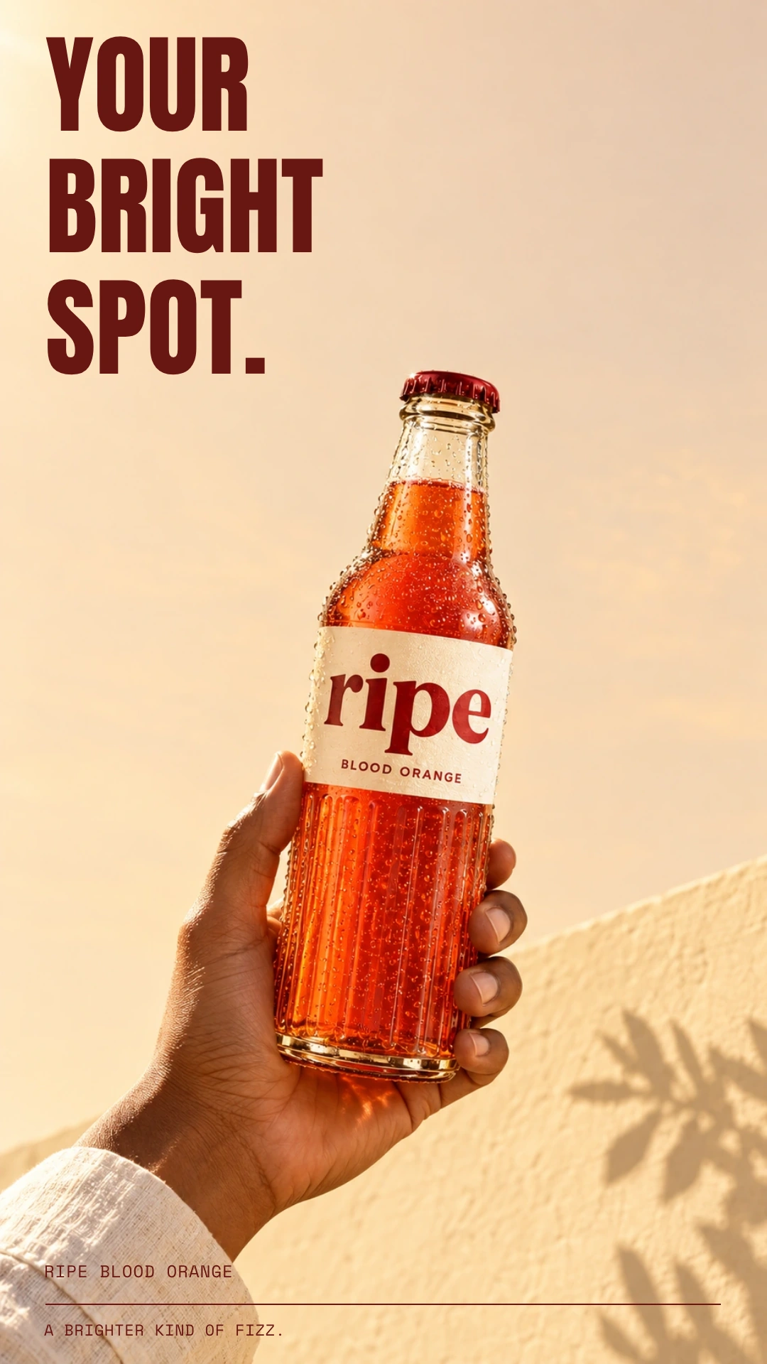 RIPE citrus campaign with its custom wordmark, bottle packaging and expressive typography composed as a story